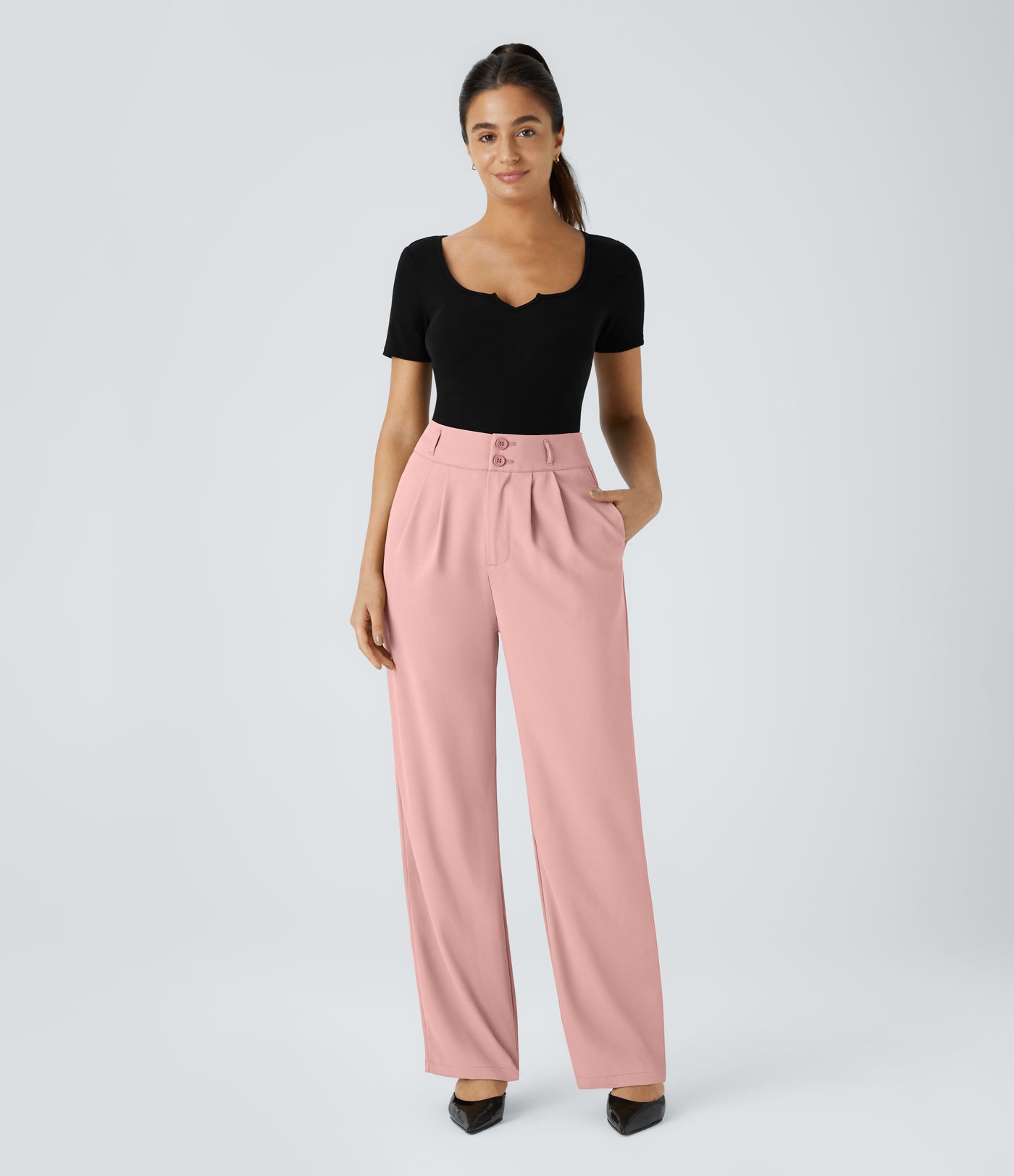 Halara Flex™ High Waisted Zipper Pocket Shirred Straight Leg Work Pants