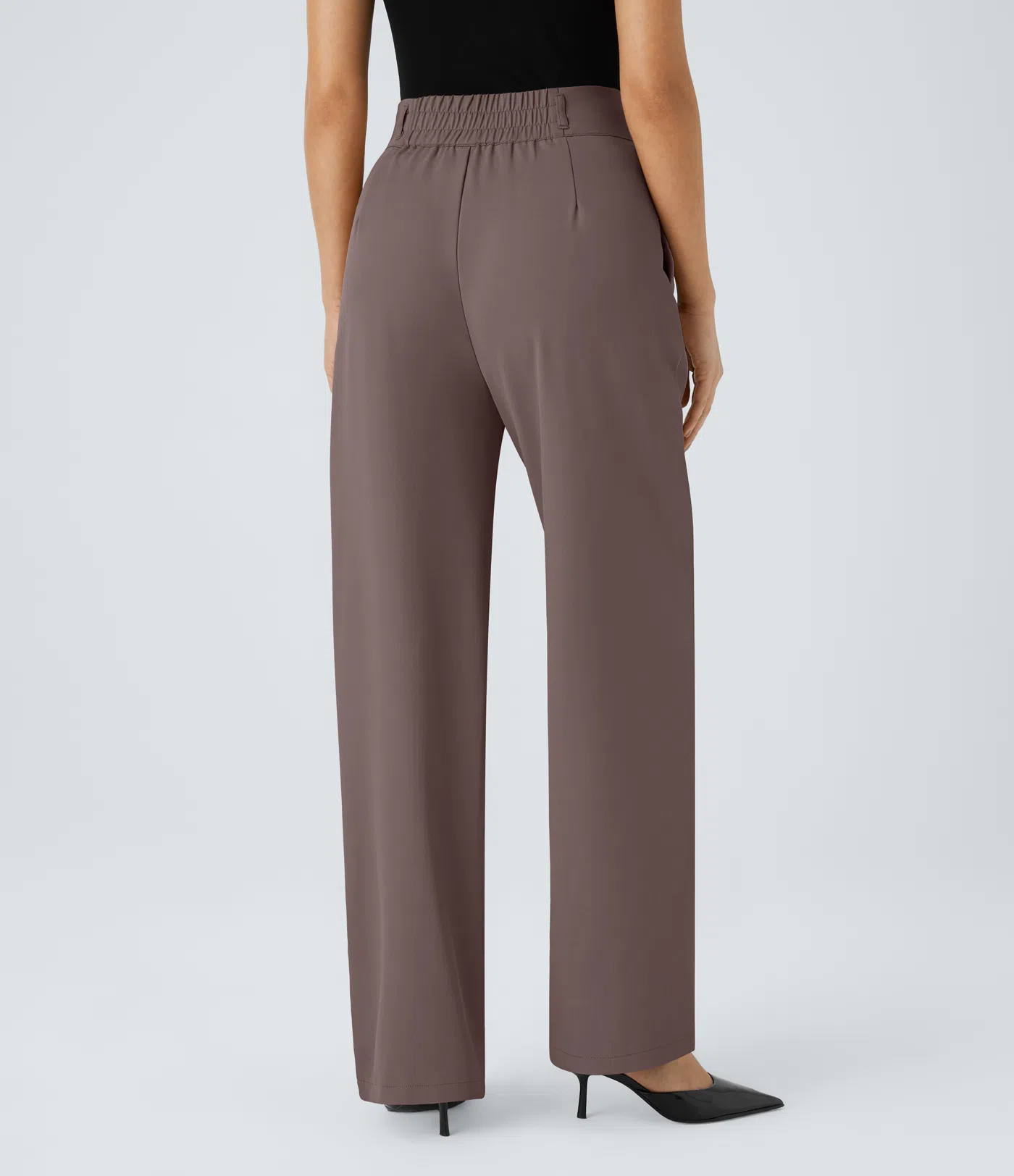 High Waisted Button Zipper Plicated Side Pocket Shirred Straight Leg Work Pants
