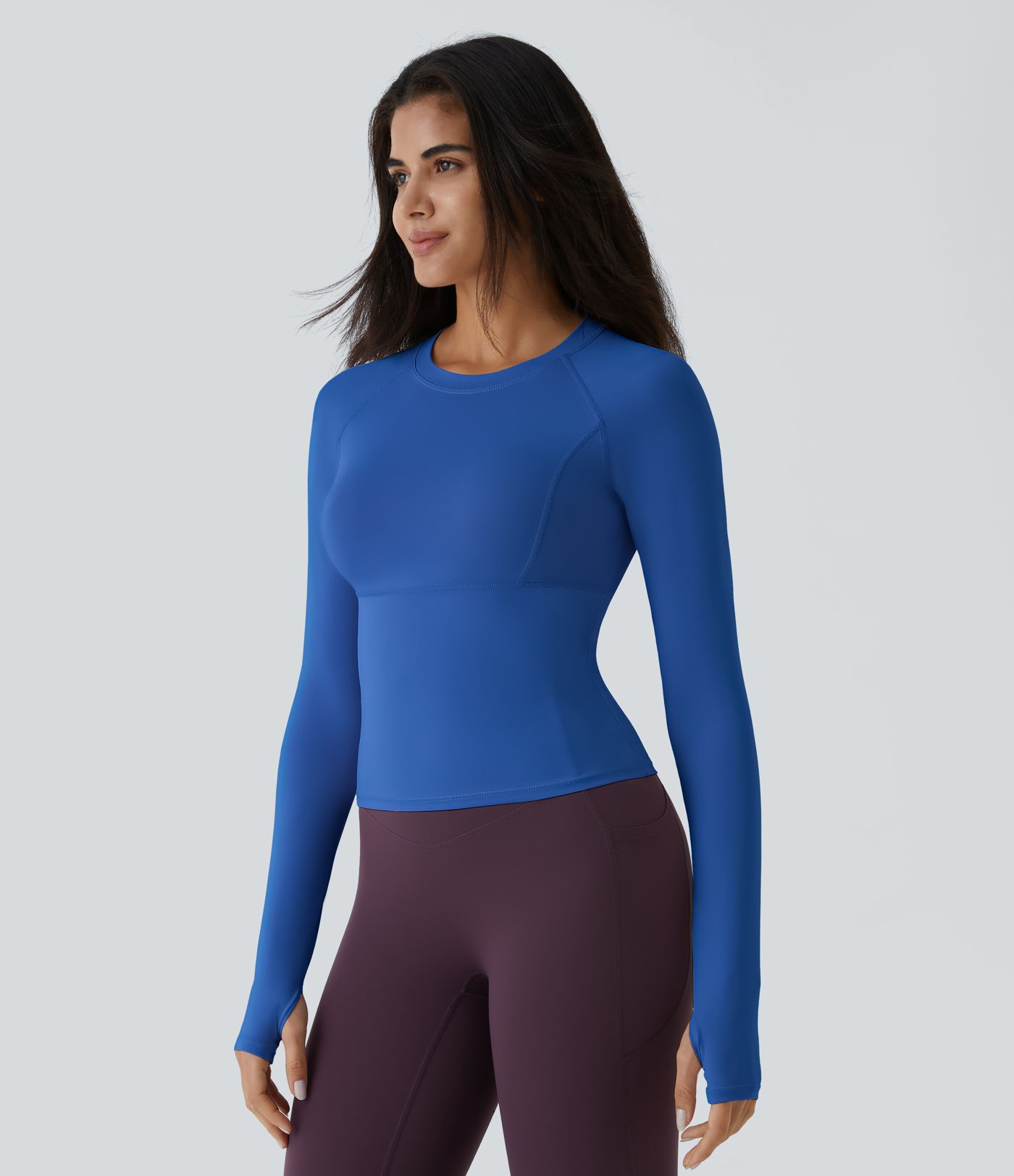 Solid Thumb Hole Yoga Sports Top