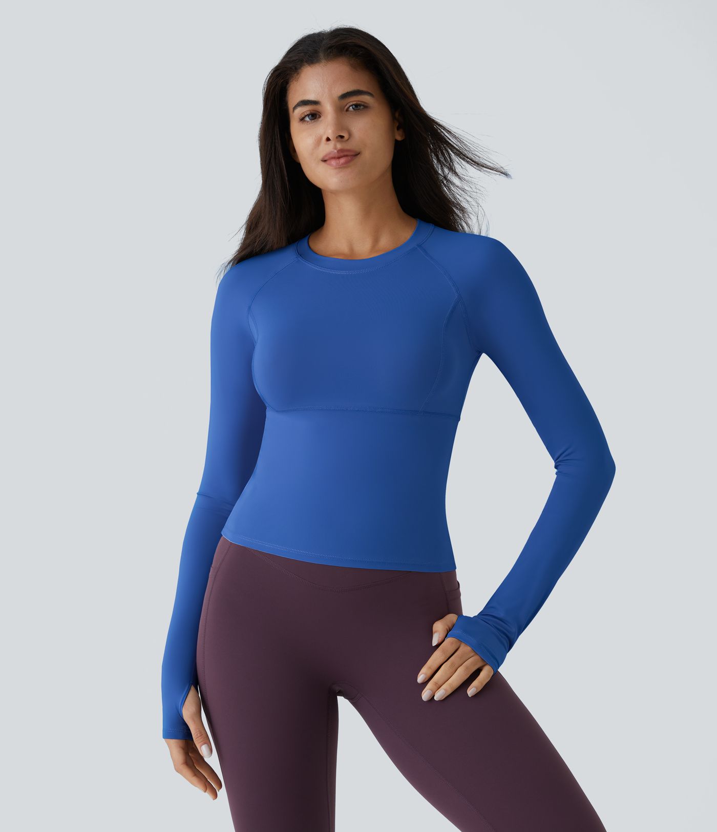 Solid Thumb Hole Yoga Sports Top