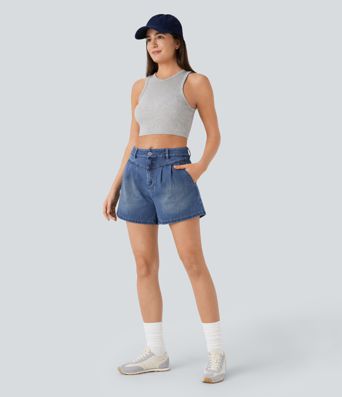 Halara Flex™ High Waisted Washed Denim Casual Shorts with Pockets