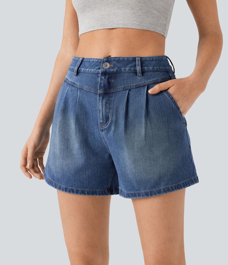 Halara Flex™ High Waisted Washed Denim Casual Shorts with Pockets
