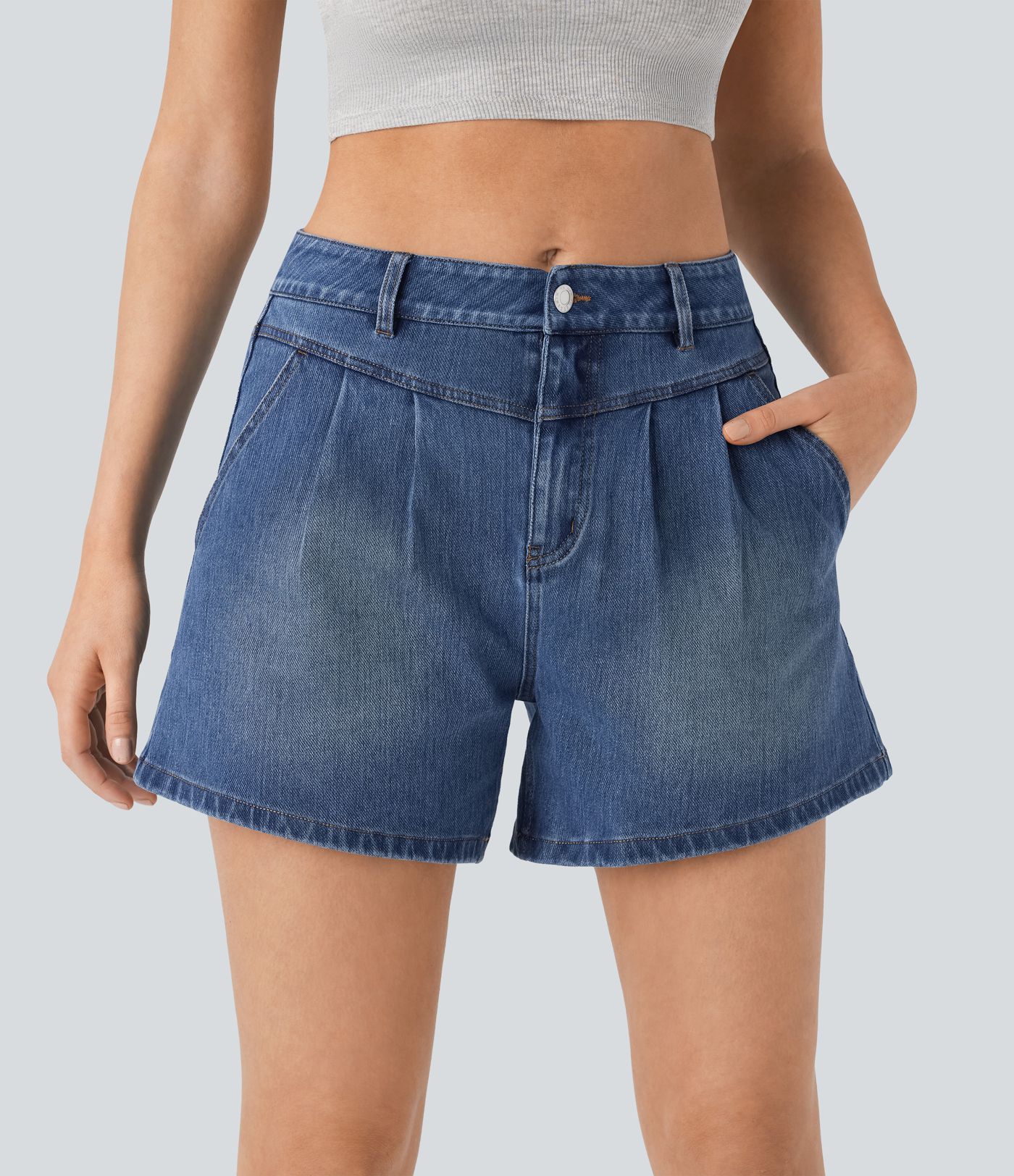 Halara Flex™ High Waisted Washed Denim Casual Shorts with Pockets