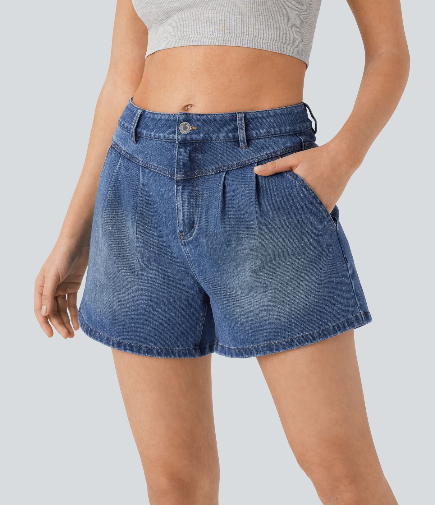 Halara Flex™ High Waisted Washed Denim Casual Shorts with Pockets