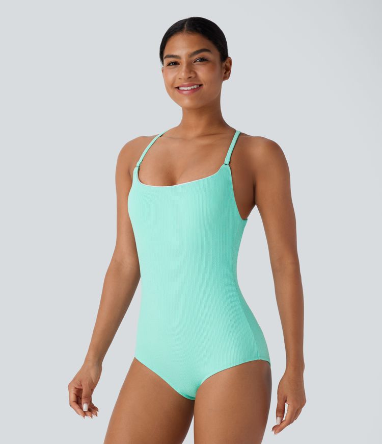Maillot de bain une pièce texturé dos nu avec laçage