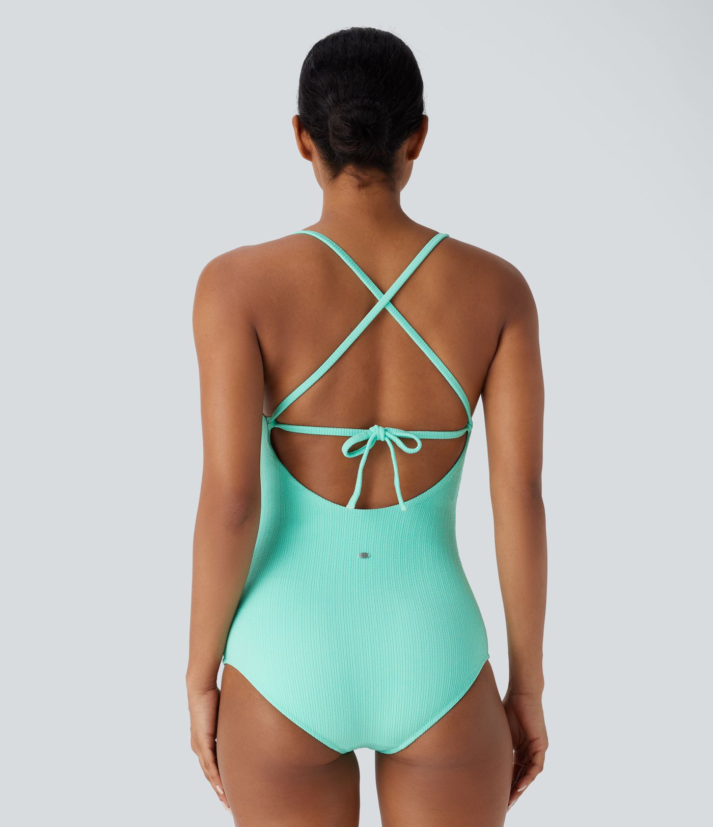 Maillot de bain une pièce texturé dos nu avec laçage