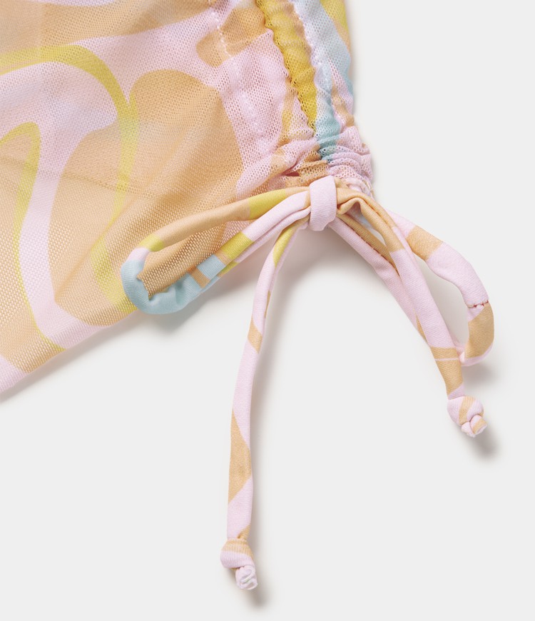 Geometric Print Tie Back Side Drawstring 3-Piece Swimsuit