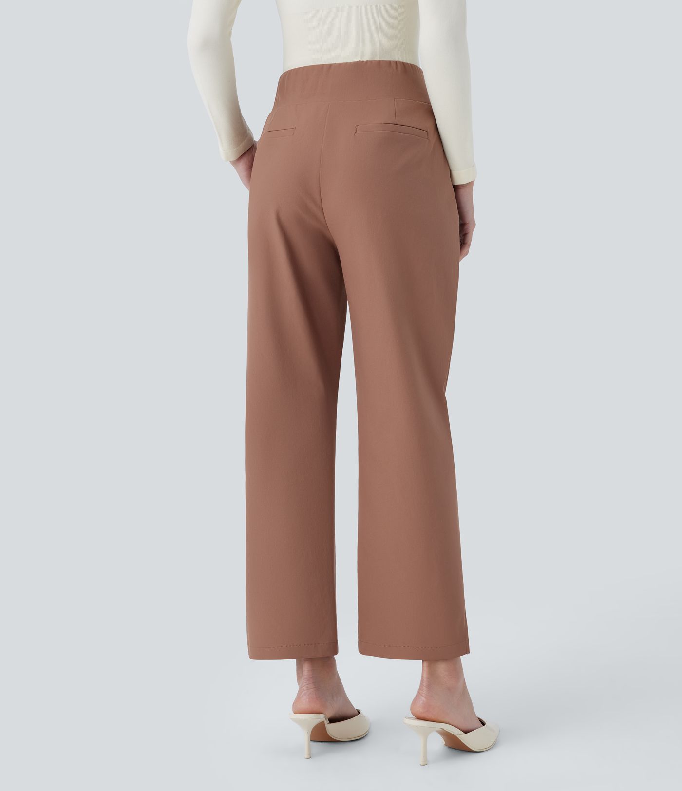 Water Repellent Mid High Waisted Invisible Zipper Side Pocket Split Twill Work Trousers