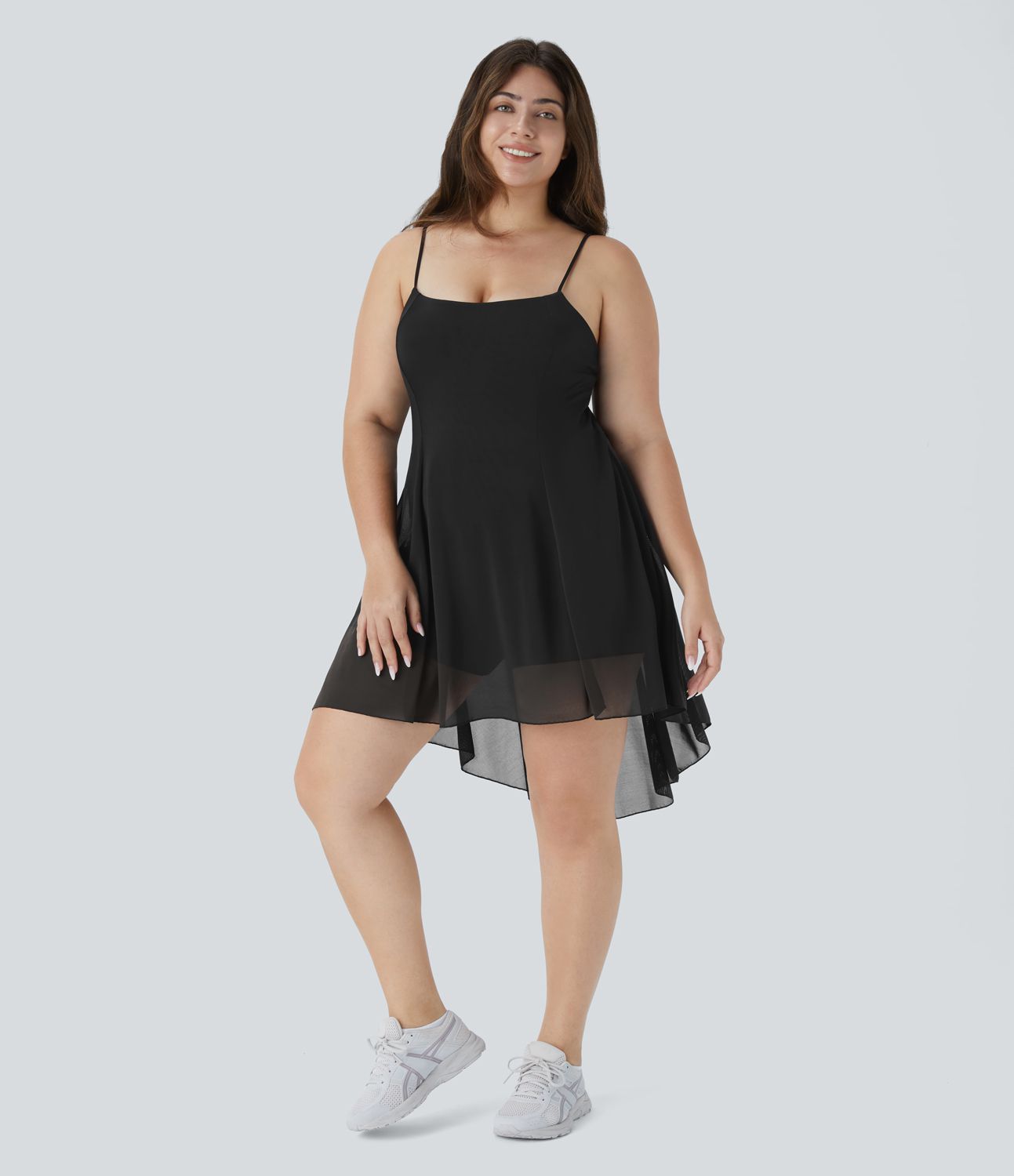 Plus-Size, rückenfreies 2-in-1-Minikleid aus Netzstoff mit Seitentaschen