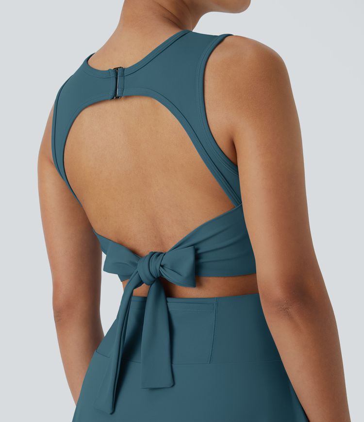 Backless Buckle Tie Back 2-in-1 Pocket Dance Active Dress