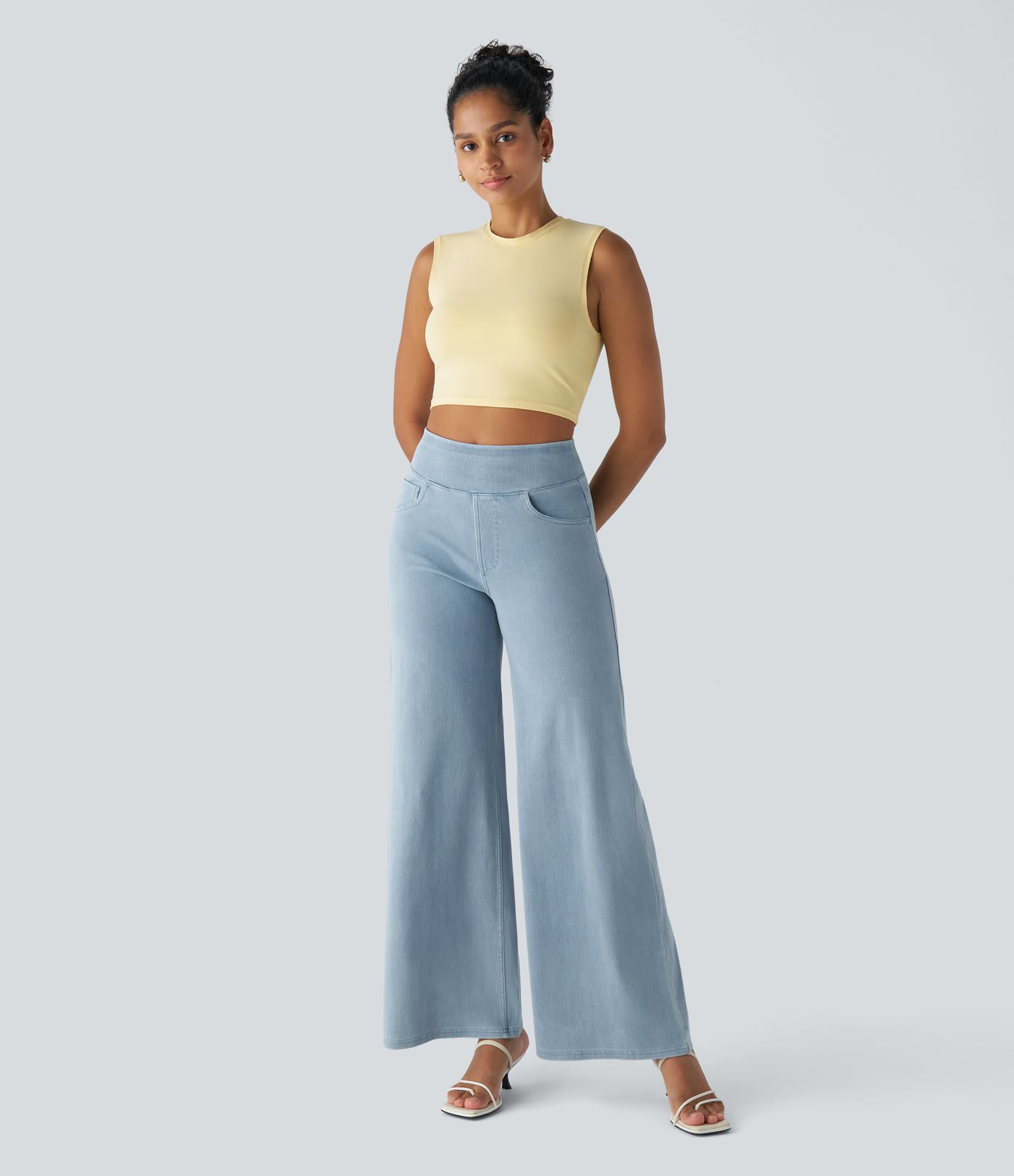 Halara Flex™ 하이웨이스트 멀티플 포켓 와이드 루즈 스트레치 니트 워크룩 청바지