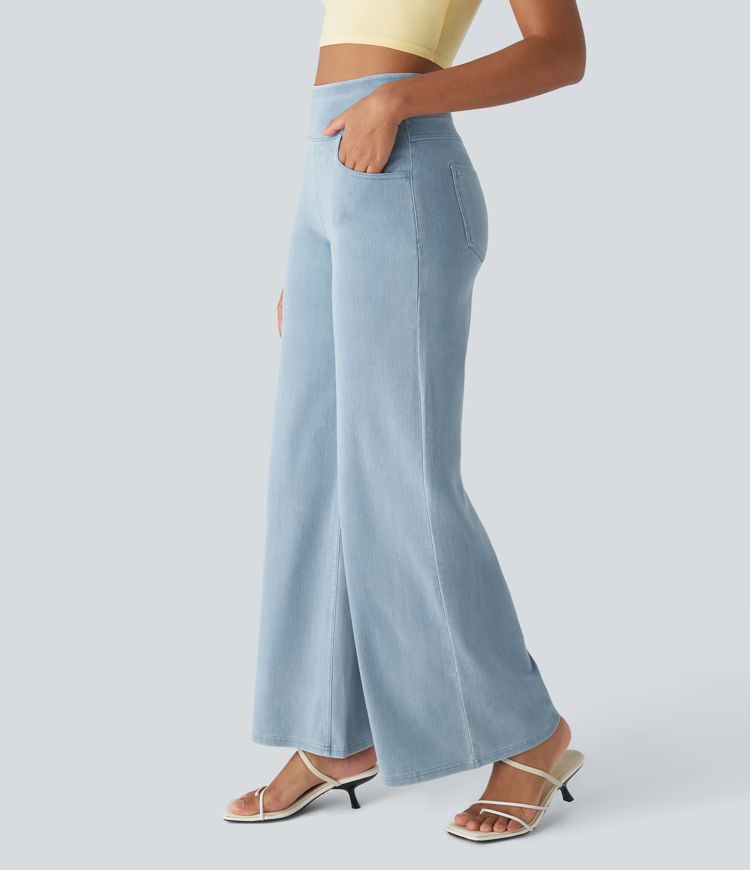 Halara Flex™ 하이웨이스트 멀티플 포켓 와이드 루즈 스트레치 니트 워크룩 청바지