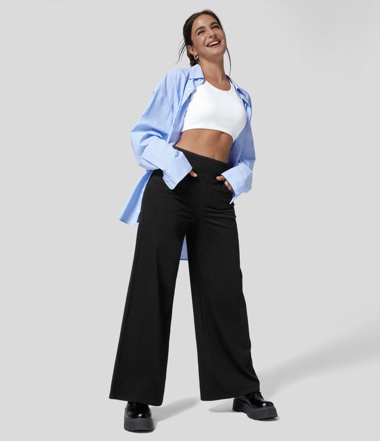 Halara Flex™ High Waisted Pockets Wide Leg Loose Work Jeans