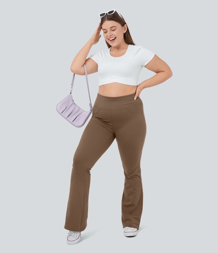 High Waisted Back Pocket Flare Yoga Plus Size Leggings