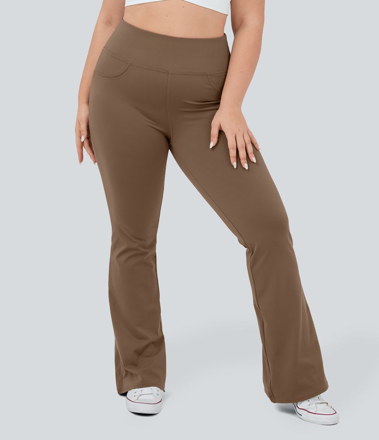High Waisted Back Pocket Flare Yoga Plus Size Leggings