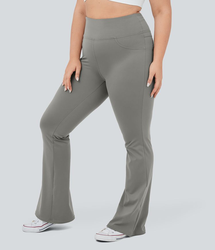 High Waisted Back Pocket Flare Yoga Plus Size Leggings