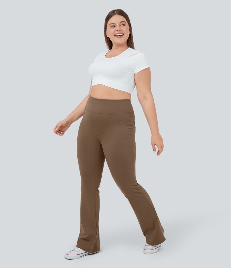 High Waisted Back Pocket Flare Yoga Plus Size Leggings