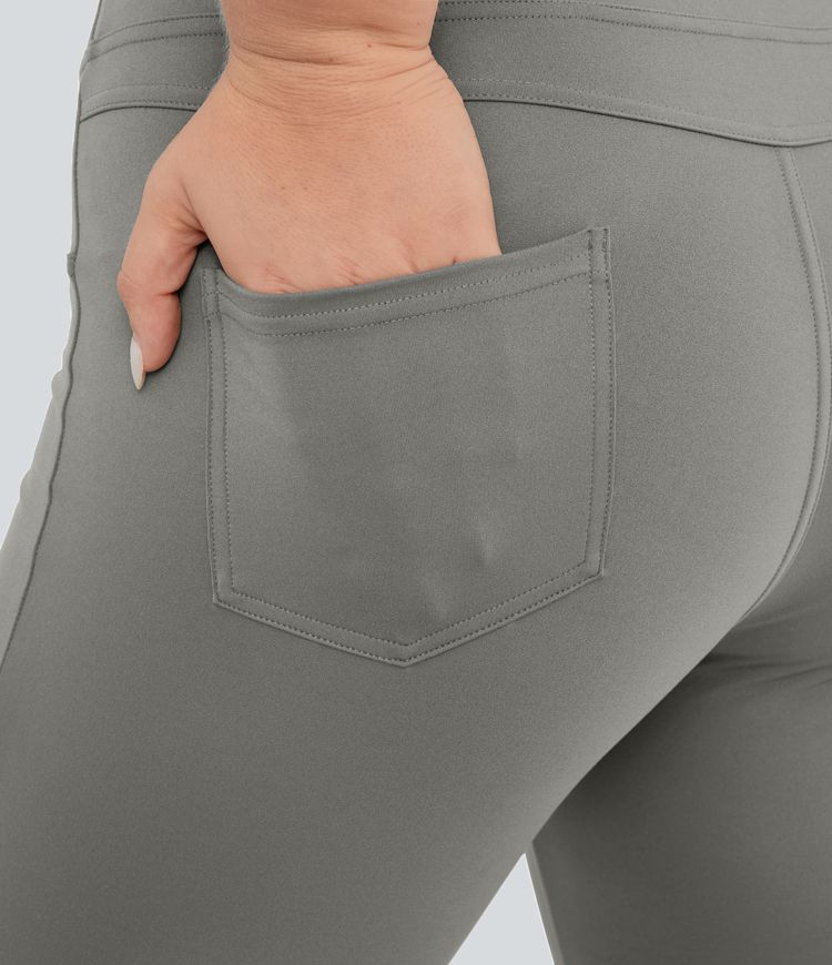 High Waisted Back Pocket Flare Yoga Plus Size Leggings