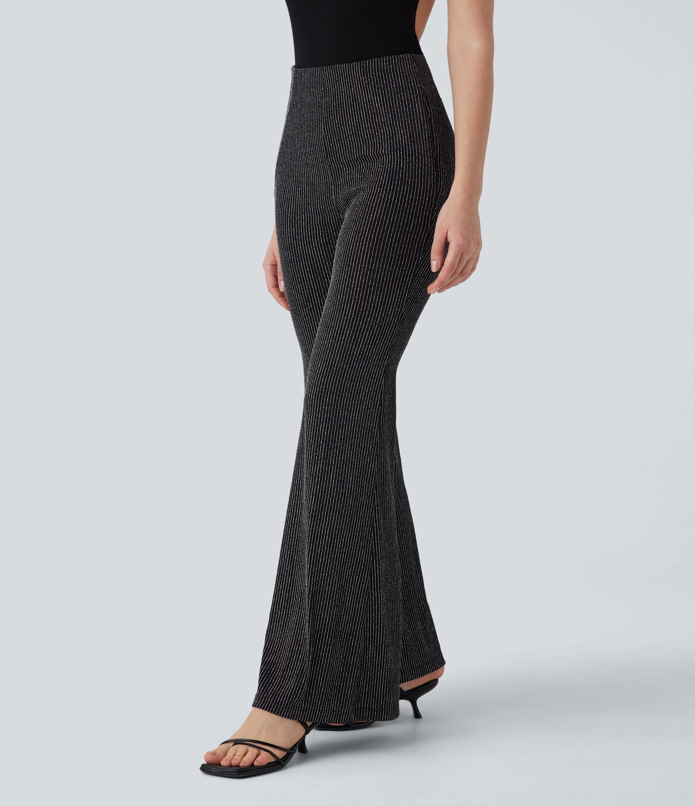 Pantalon flare taille haute, effet sparkle avec poche