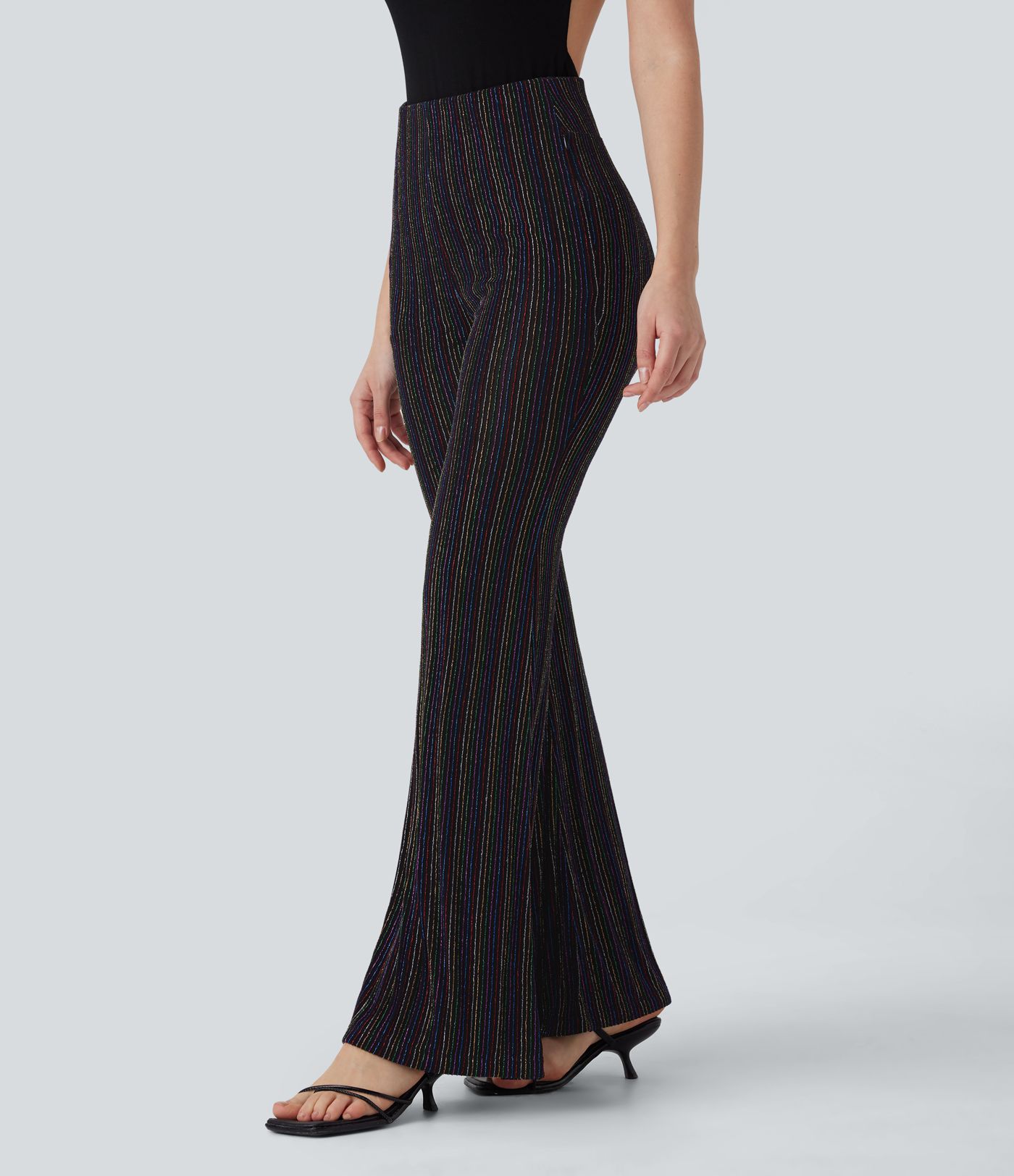 Pantalon flare taille haute, effet sparkle avec poche