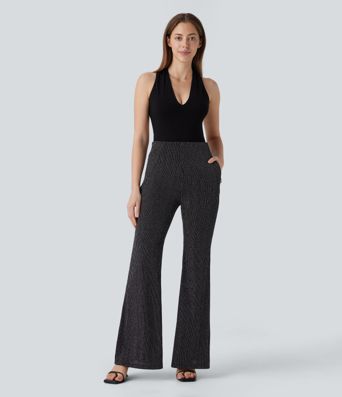 Pantalon flare taille haute, effet sparkle avec poche