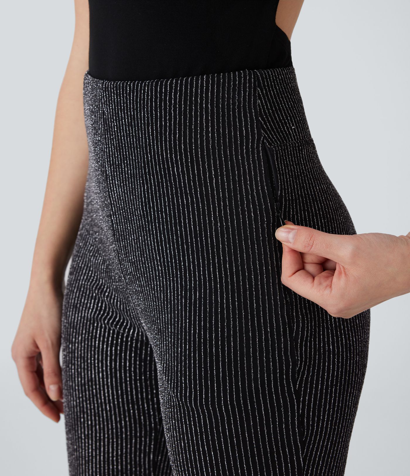 Pantalon flare taille haute, effet sparkle avec poche