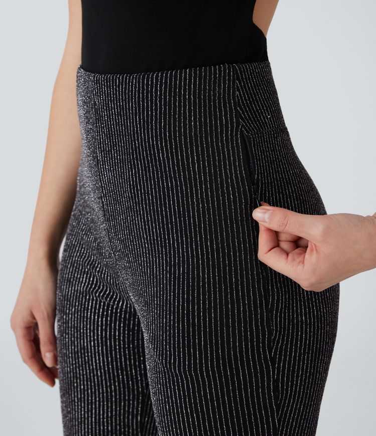 Pantalon flare taille haute, effet sparkle avec poche