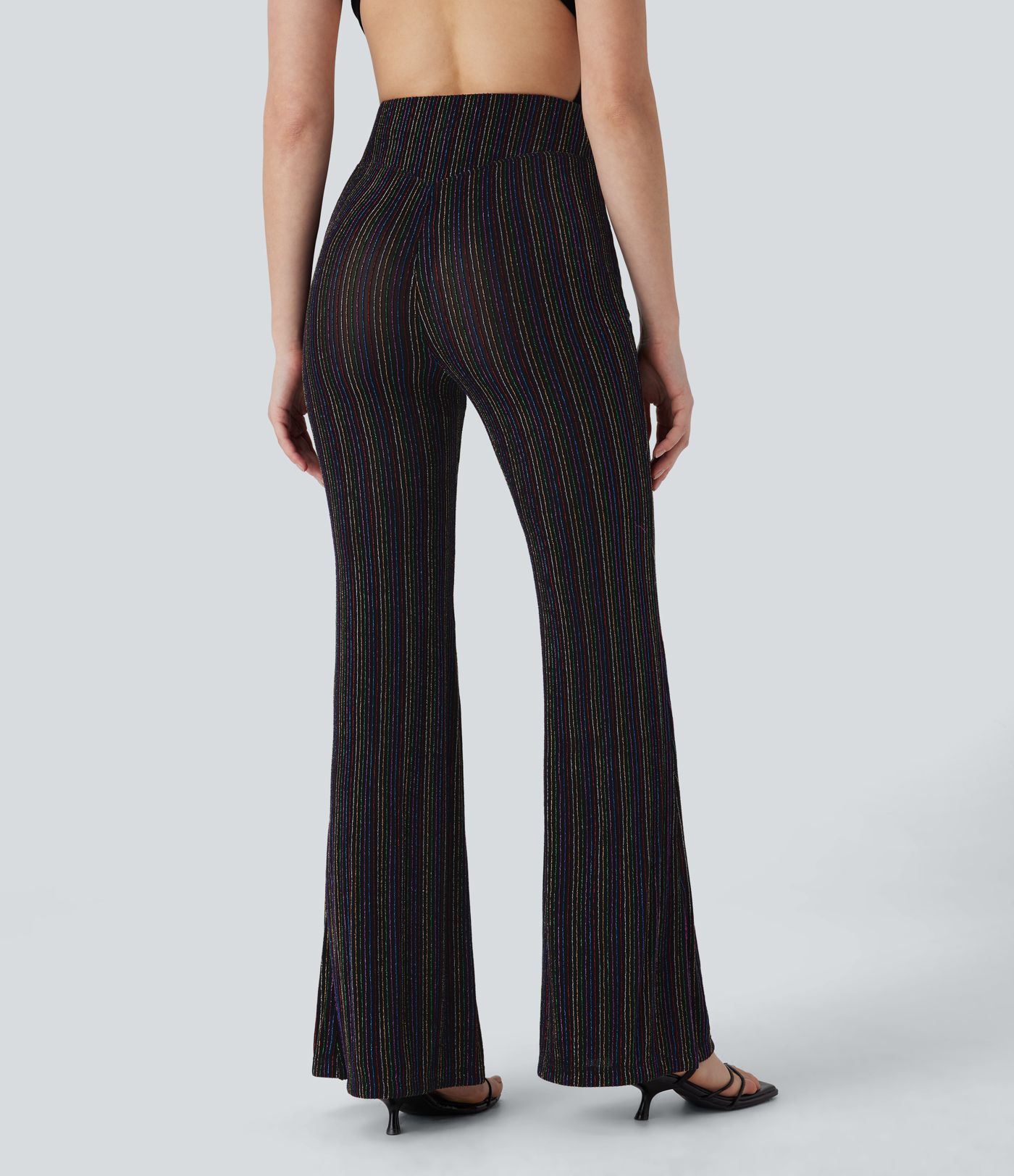 Pantalon flare taille haute, effet sparkle avec poche