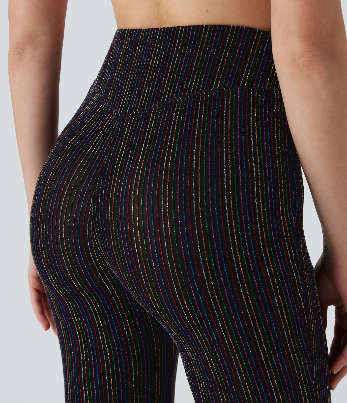 Pantalon flare taille haute, effet sparkle avec poche