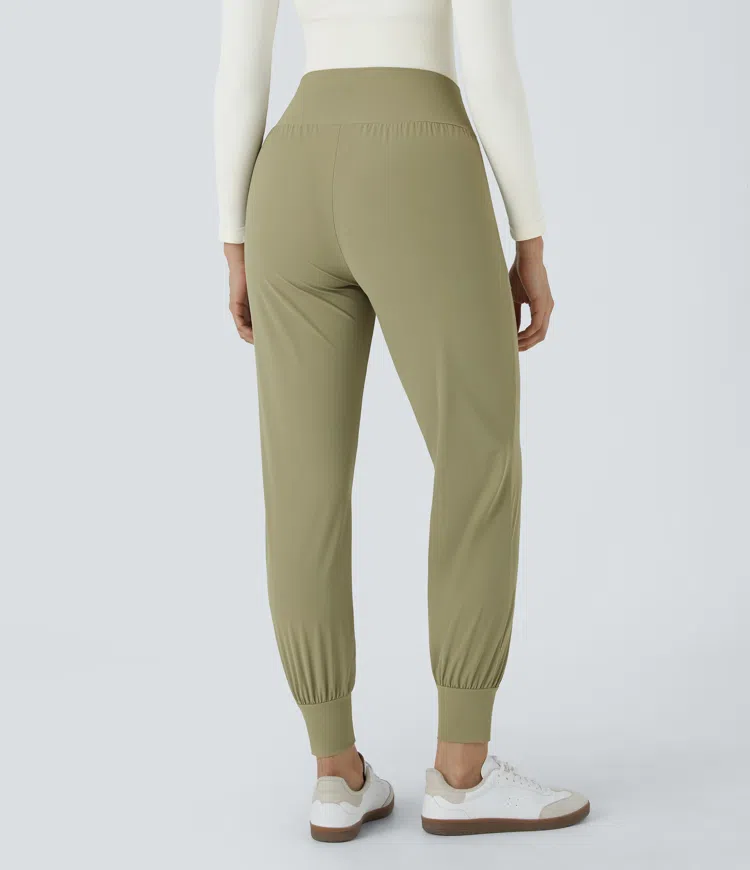 High Waisted Plain Pocket Casual Joggers
