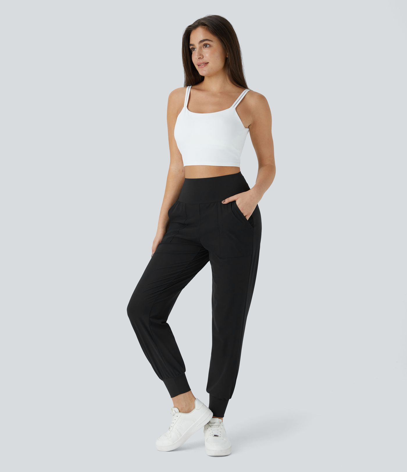 High Waist Solid Side Pocket Yoga Jogger