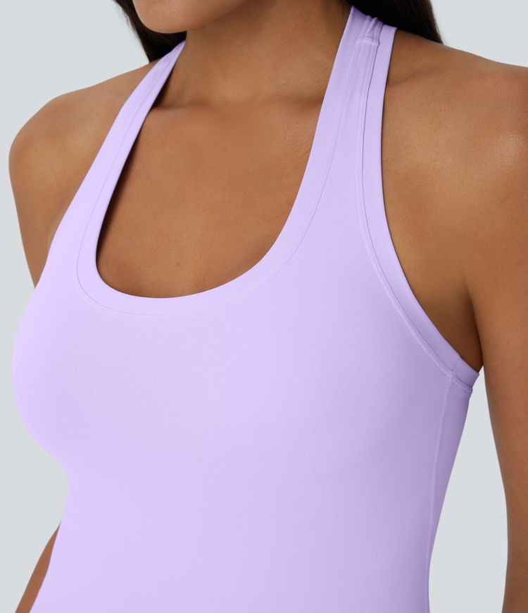 Solid Stretchy U Neck Racerback Workout Tank Top