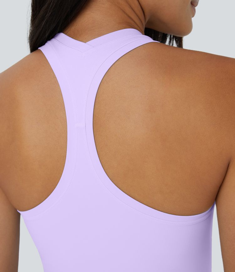 Solid Stretchy U Neck Racerback Workout Tank Top