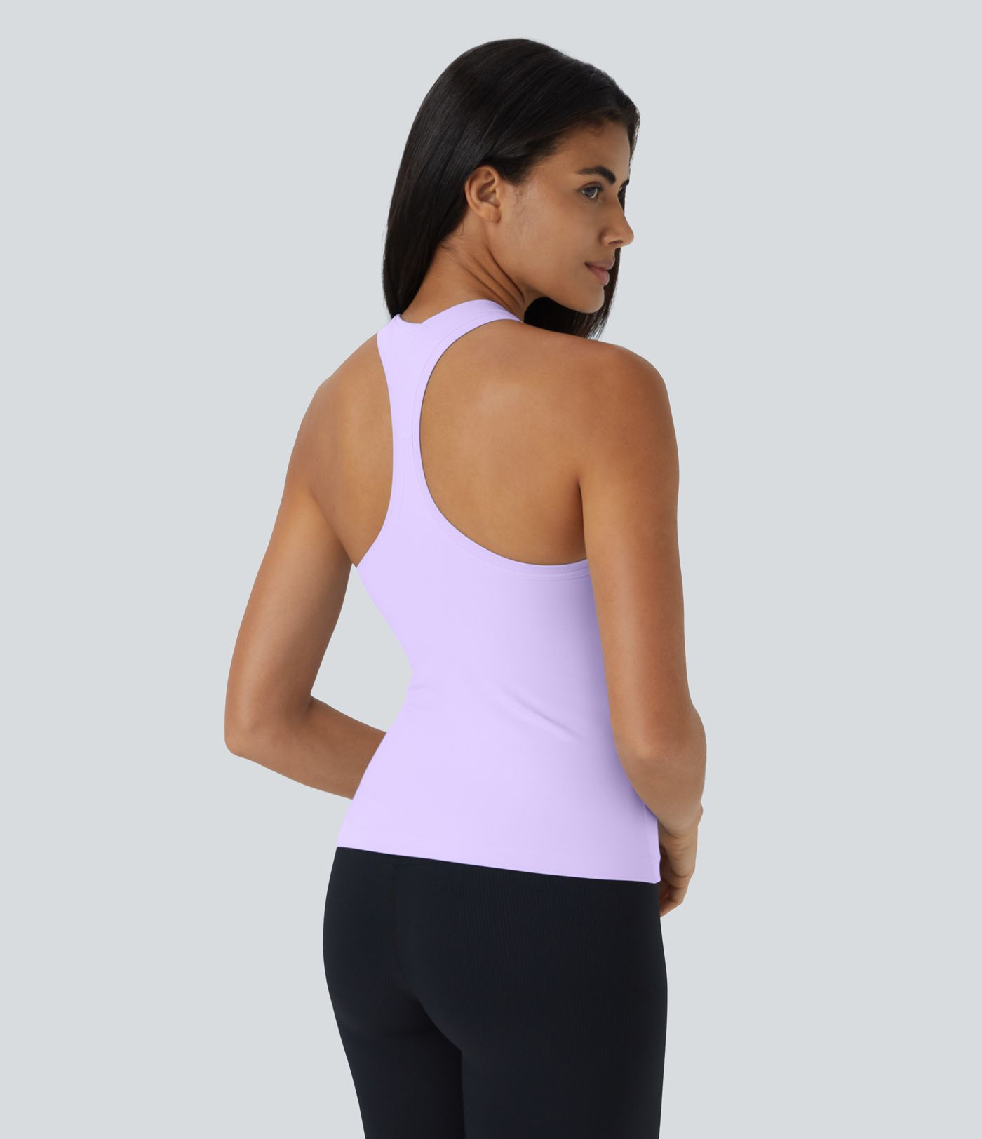 Solid Stretchy U Neck Racerback Workout Tank Top