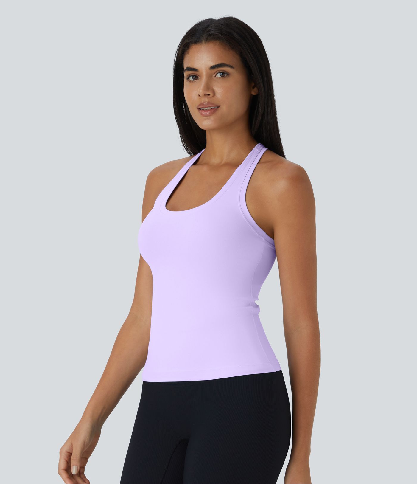Solid Stretchy U Neck Racerback Workout Tank Top