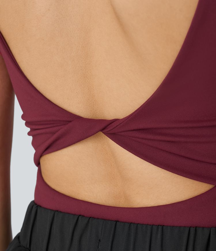 Double Strap Backless Twist Yoga Bodysuit