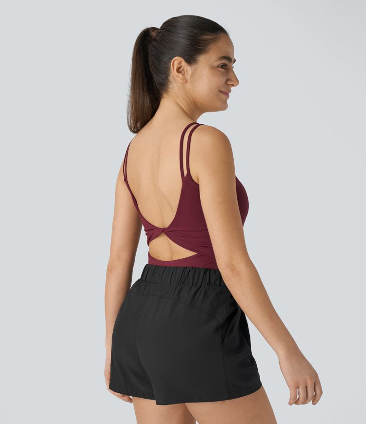 Double Strap Backless Twist Yoga Bodysuit