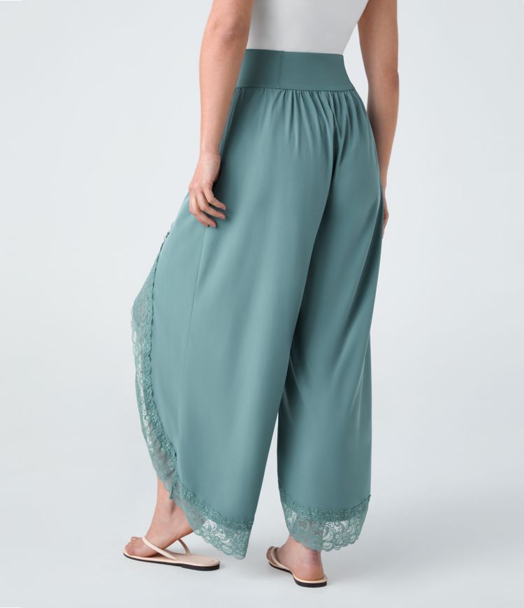 Pantalones De Pernera Ancha A Rayas - Gris Marengo - Mujer