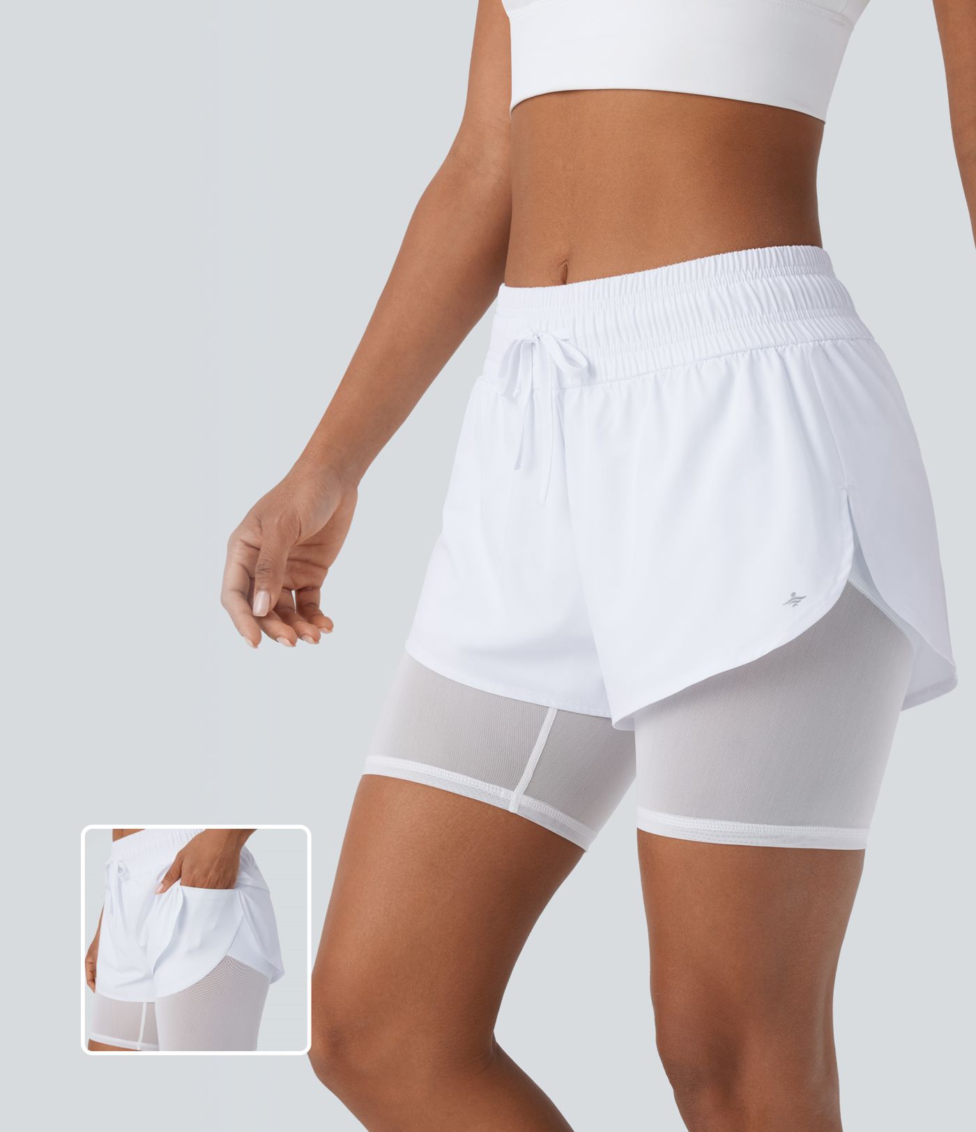 Short de running Breezeful™ à séchage rapide, taille mi-haute avec cordon, mesh contrastant, poche 2-en-1