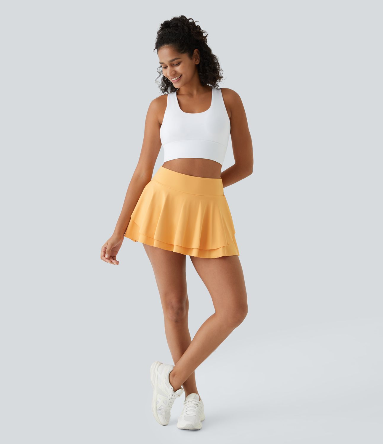 High waist 2-in-1 side pocket flared mini tennis skirt