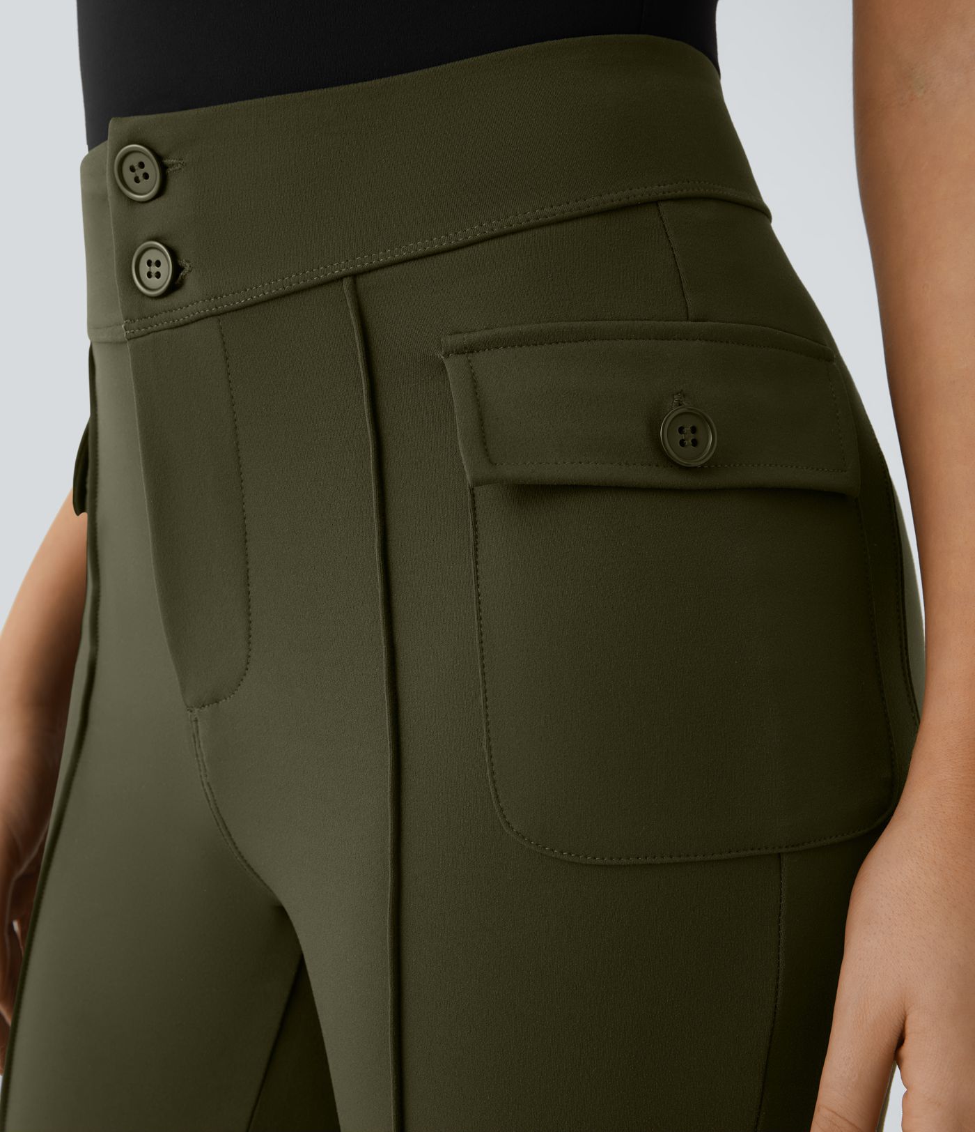 Pantalon cargo décontracté évasé taille haute avec poches à rabat latérales