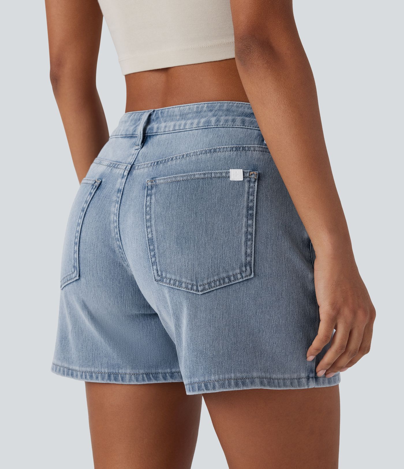 Halara Flex™ Asymmetric Low Rise Pockets Washed Denim Casual Shorts