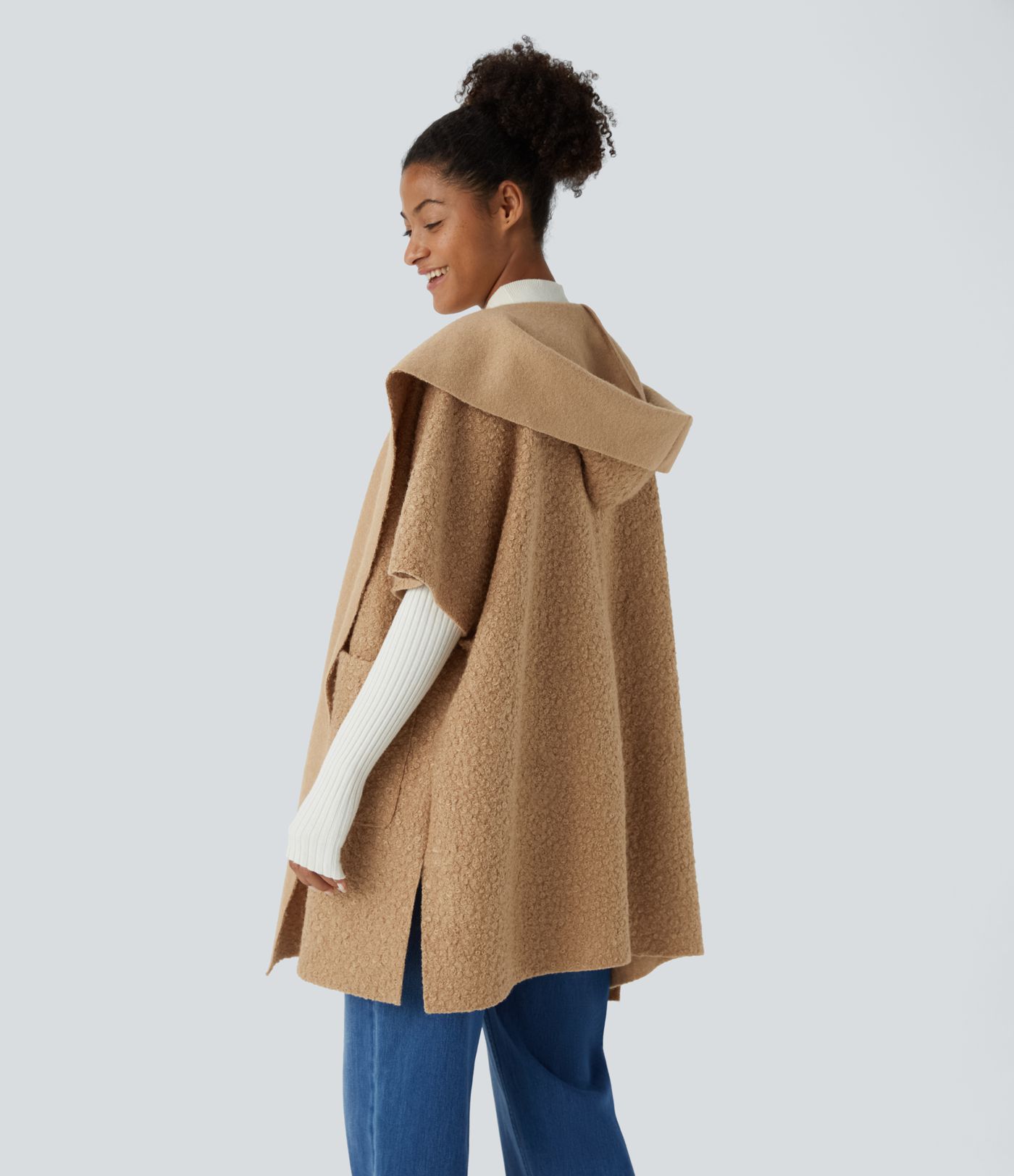 Hooded Waterfall Short Sleeve Side Pocket Split Casual Teddy Jacket