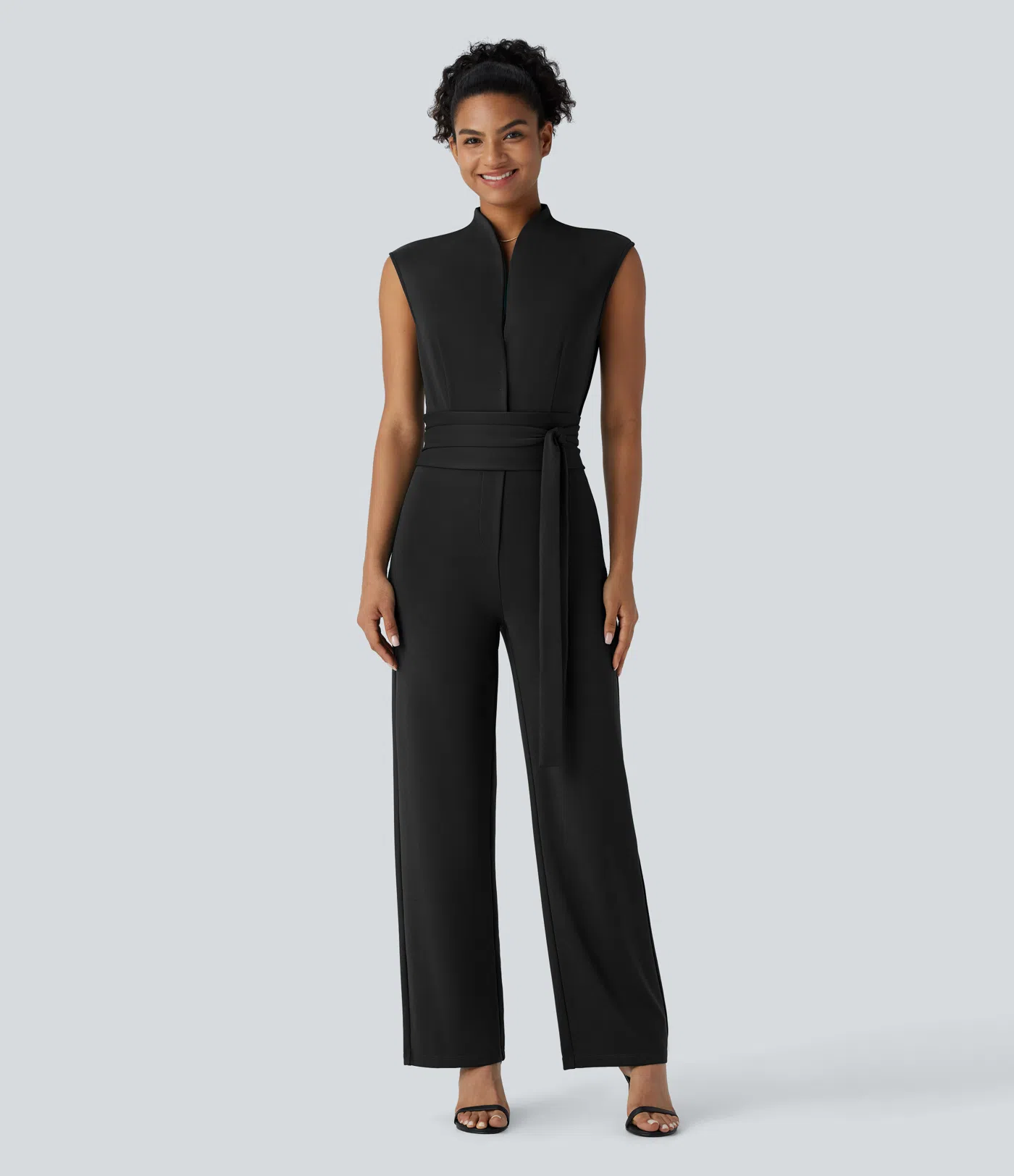 Sleeveless Button Belted Side Pocket Invisible Zipper Work Jumpsuit-Easy Peezy Edition