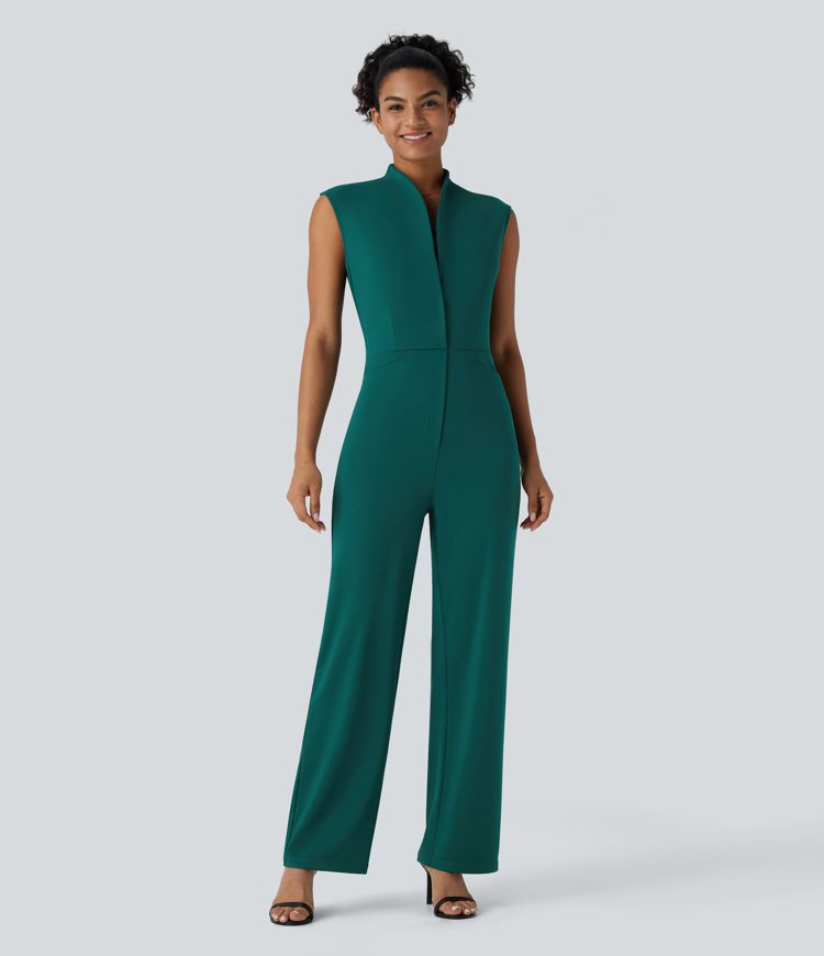 Sleeveless Button Belted Side Pocket Invisible Zipper Work Jumpsuit-Easy Peezy Edition