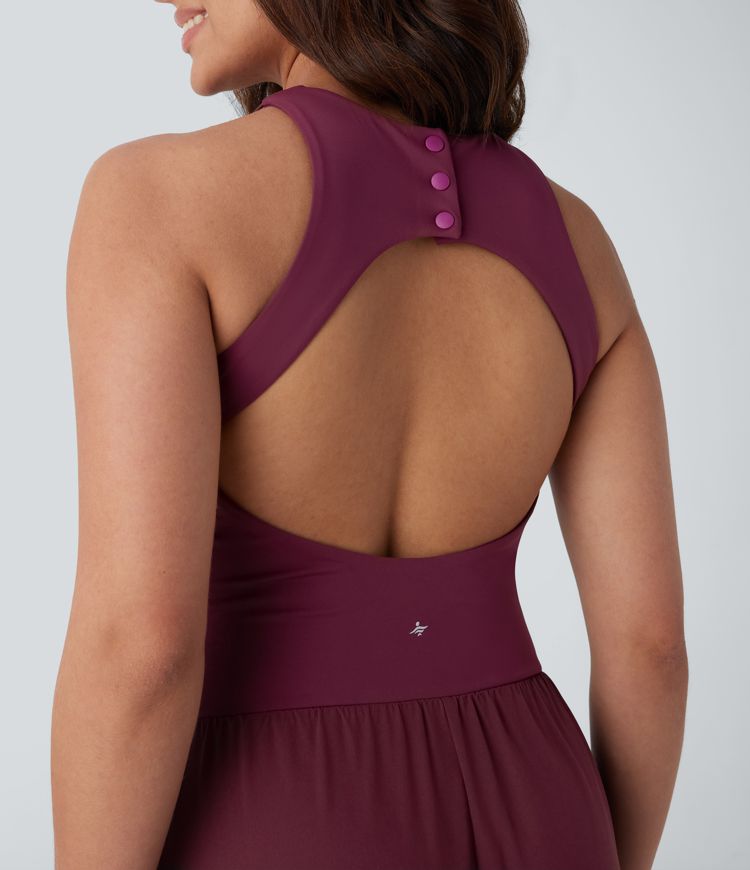 Breezeful™ Sleeveless Pockets Crossover Hem Capri Quick Dry Yoga Jumpsuit