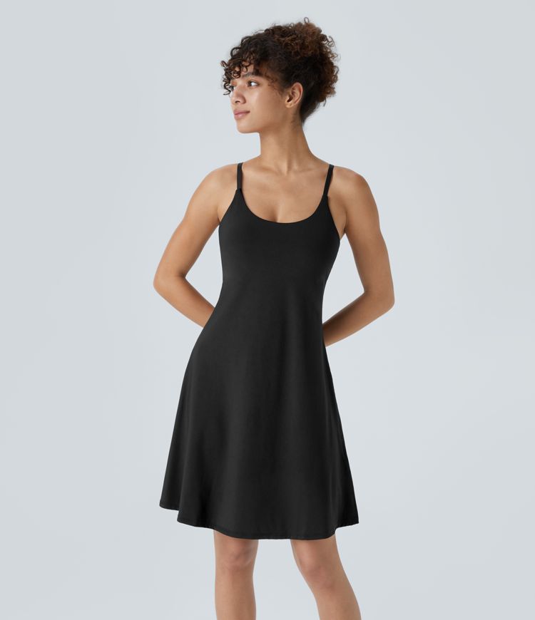 Vestido activo más largo Softlyzero™ Airy sin espalda recortado correa ajustable bolsillo 2 en 1 tacto fresco UPF50+