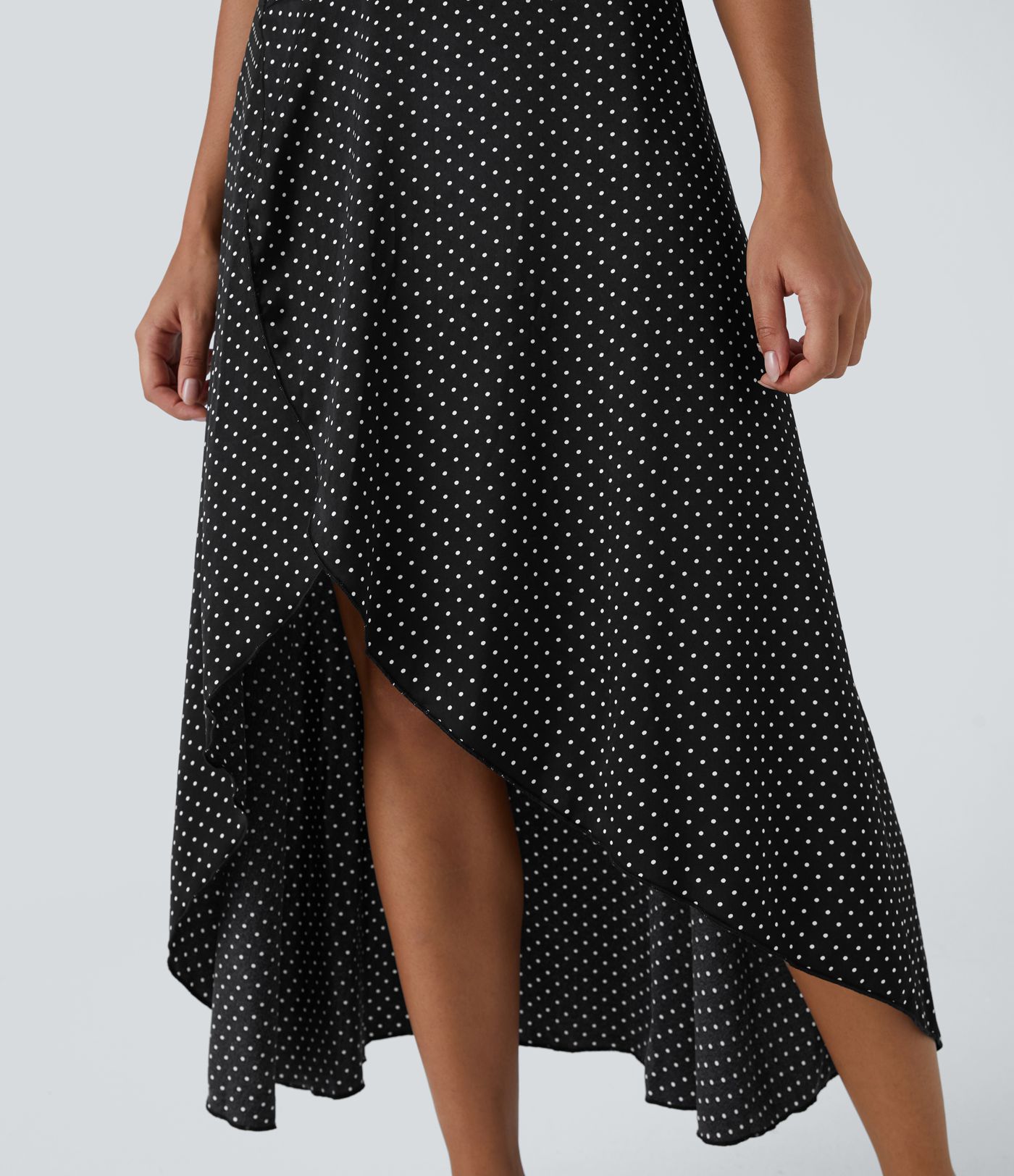 ミッドライズ ジッパー ハイロー フリル 水玉 ゆったり カジュアル レギュラー マキシスカート