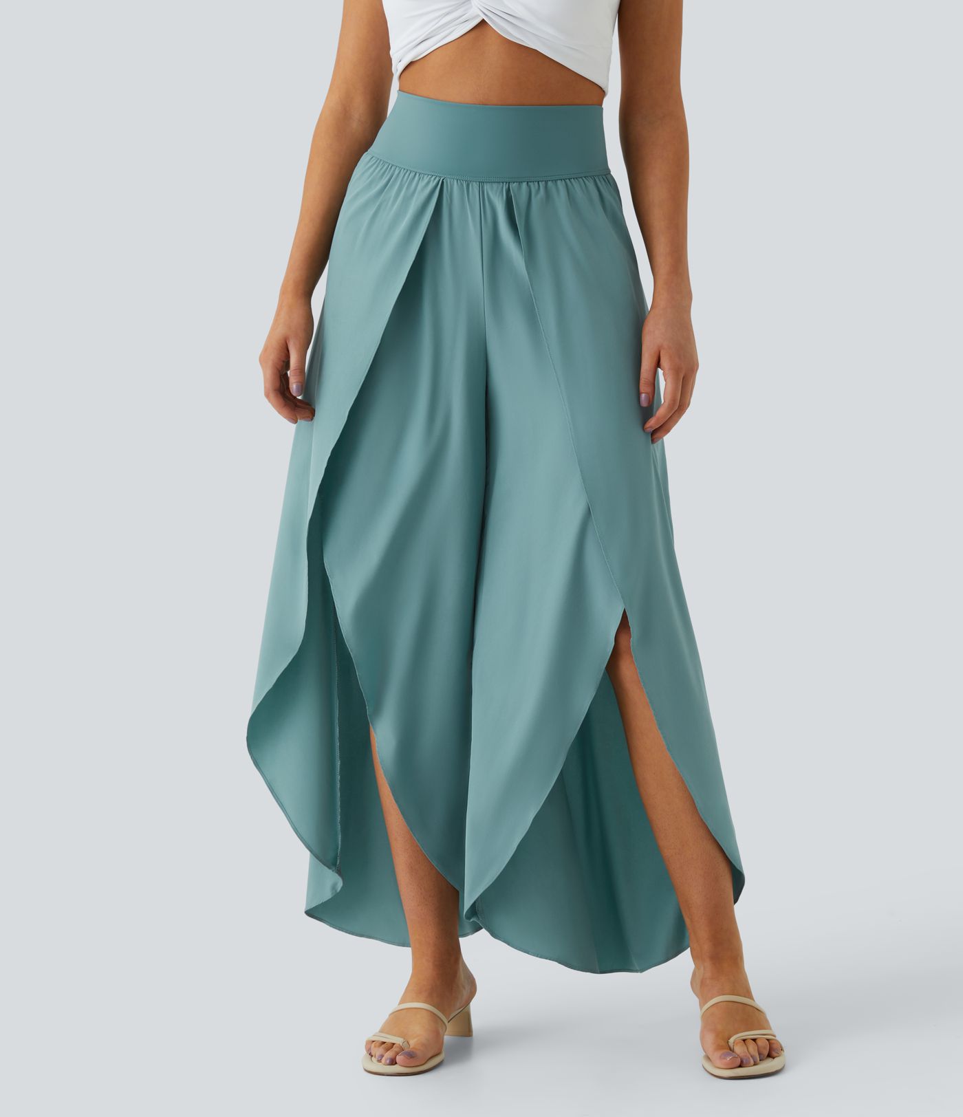Breezeful™ High Waisted Back Waistband Pocket Palazzo Flowy Split Wide Leg Quick Dry Casual Pants