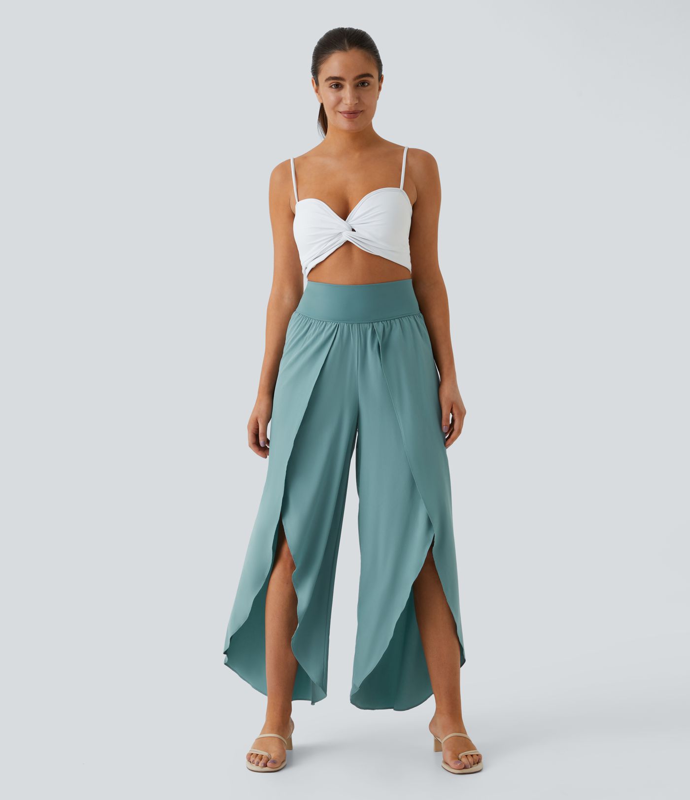 Breezeful™ High Waisted Back Waistband Pocket Palazzo Flowy Split Wide Leg Quick Dry Casual Pants